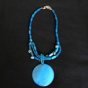 Blue Round Pendant Beaded Fashion Jewelry Necklace